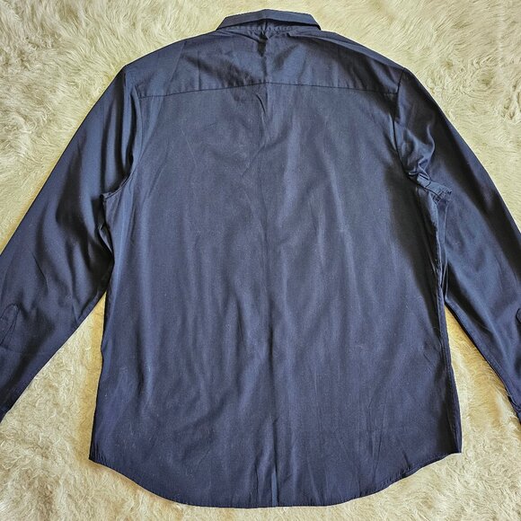 Calvin Klein Man's Navy Blue Cotton Cashmere Button Up Long Sleeves Shirt Size L - Picture 3 of 9